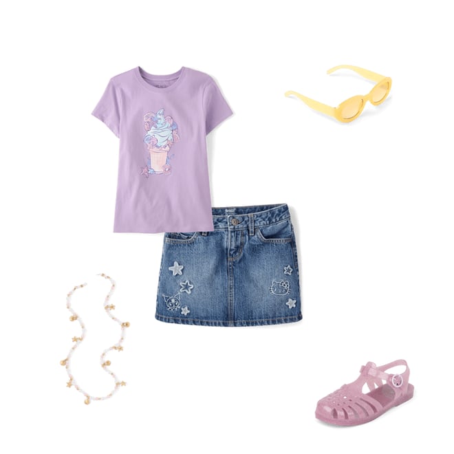 Girls Hello Kitty And Friends Applique Star Denim Skort - BLUE