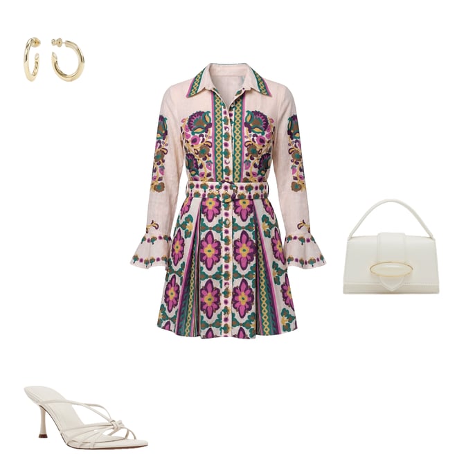 CIEBON Floral Printed Collared Long Sleeve Crepe Mini Shirt Dress |  Dillard's