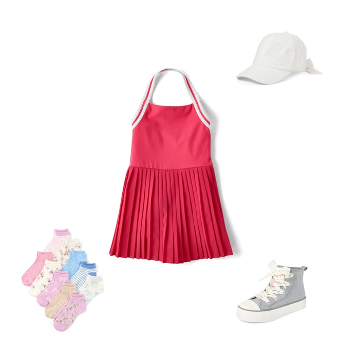 Girls Active Sleeveless Quick Dry Contrast Halter Pleated Tennis Dress -  PINK | The Children's Place
