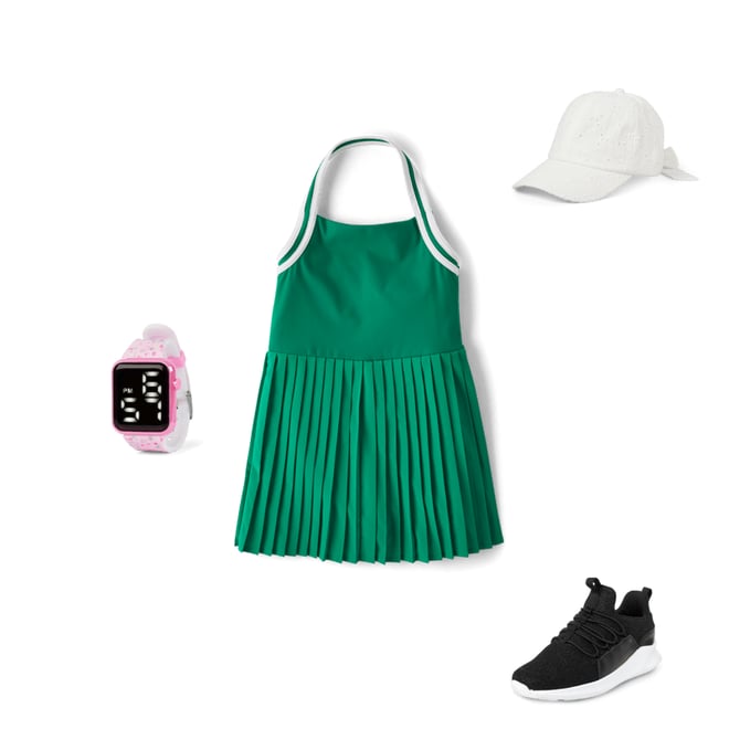 Girls Active Sleeveless Quick Dry Contrast Halter Pleated Tennis Dress -  GREEN | The Children's Place