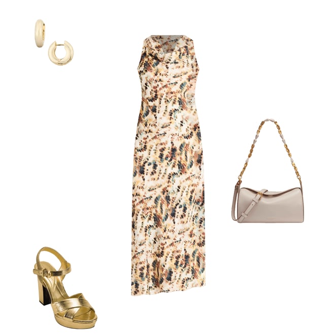 Donna Morgan Printed Woven Cowl Neck Sleeveless Column Midi Dress |  Dillard's