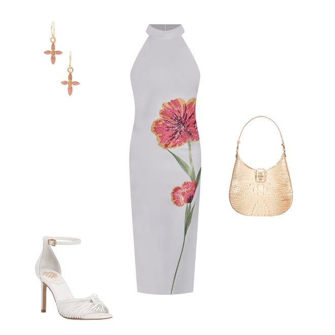 Vince Camuto Woven Mock Neck Sleeveless Sequin Flower Dress | Dillard's