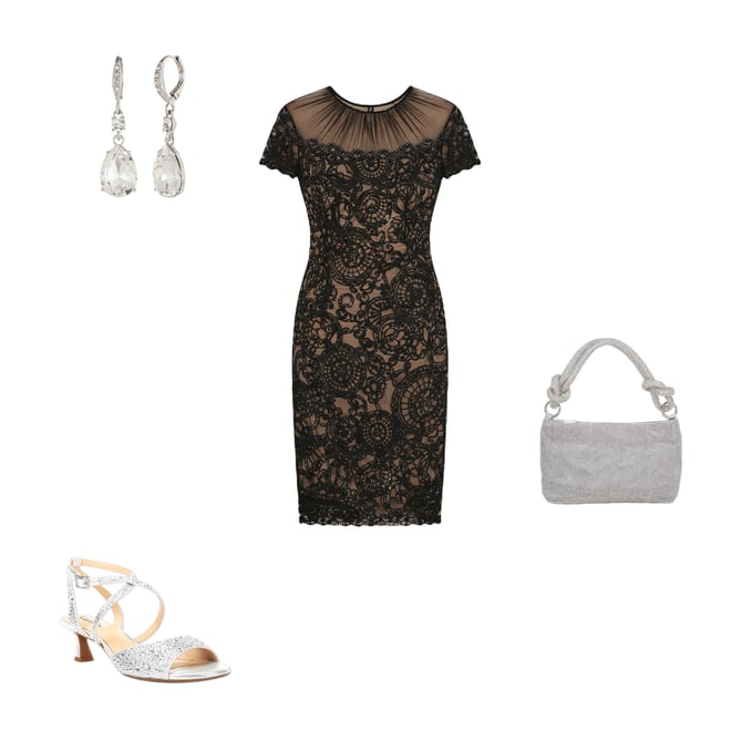 Tadashi Shoji Embroidered Chiffon Lace Crew Neck Short Sleeve