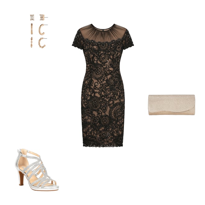 Tadashi Shoji Embroidered Chiffon Lace Crew Neck Short Sleeve