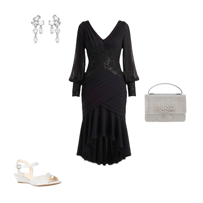 Tadashi Shoji Long Sleeve Shutter Pleat High Low Crepe Lace Sheath