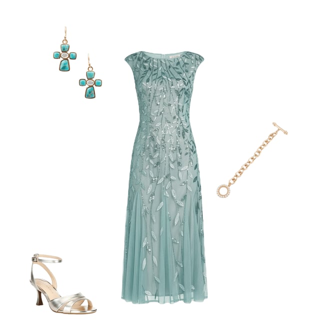 Alex Evenings Petite Size Boat Neck Cap Sleeve Beaded Midi Dress | Dillard's
