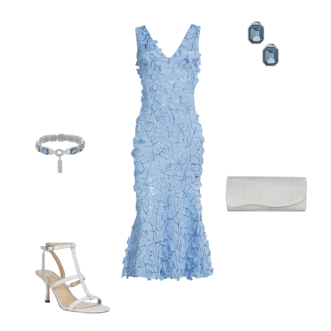 Eliza J 3D Floral Applique V-Neck Sleeveless Sheath Midi Dress