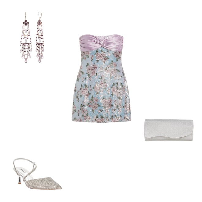 City Vibe Floral Printed Sequin Strapless Bandeau Twist Front A-Line Dress  | Dillard's