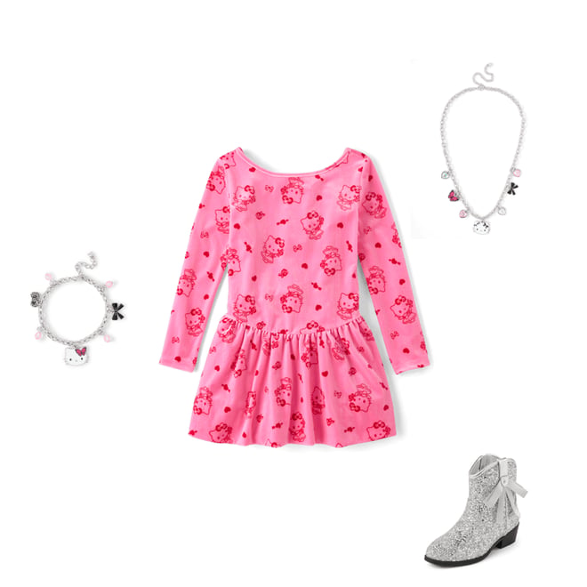 Girls Hello Kitty Long Sleeve Heart Velour Bubble Dress - PINK | The  Children's Place