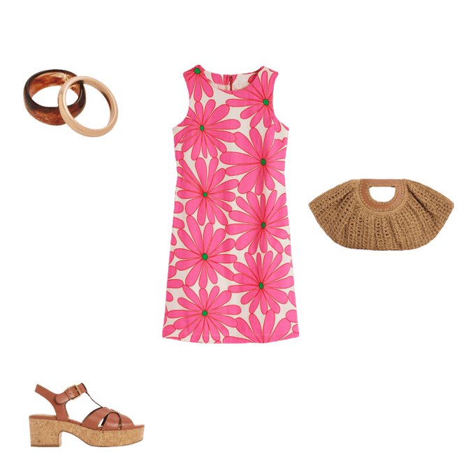 Linen Shift Dress-Pink, Daisy Blossom | Boden USA
