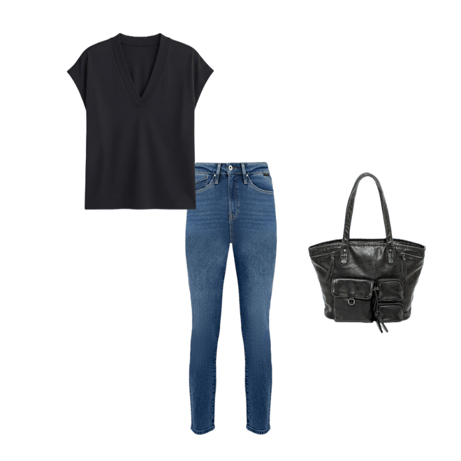 Kadın Soft-Premium Siyah (TENCEL™) Modal Karışımlı V Yaka Tişört