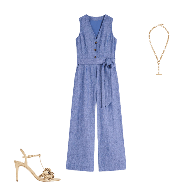 Laura V-neck Linen Jumpsuit-Authentic Blue Chambray | Boden USA