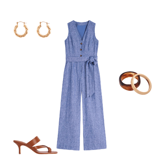 Laura V-neck Linen Jumpsuit-Authentic Blue Chambray | Boden USA
