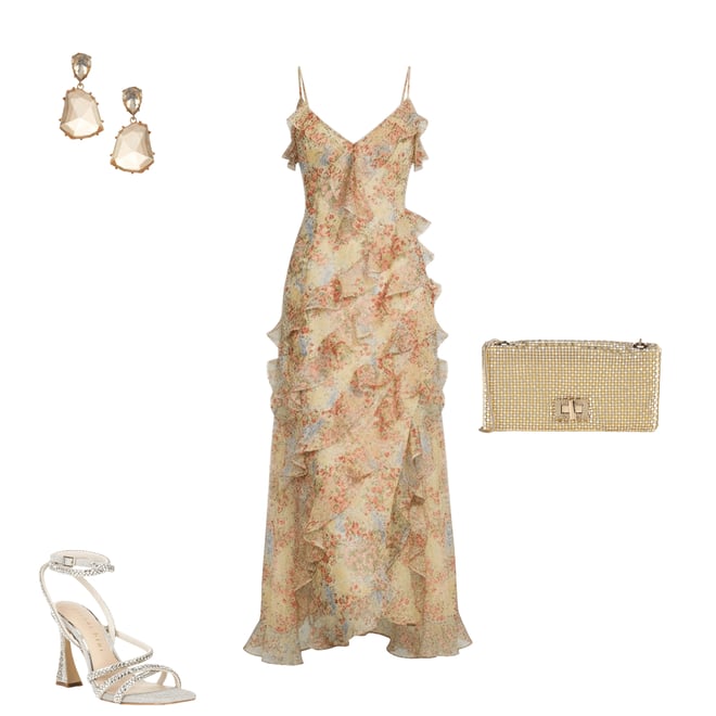 Robe Longue Gianni Bini - Dentelle Rose Poussiéreuse, Taille XS, Manches Courtes