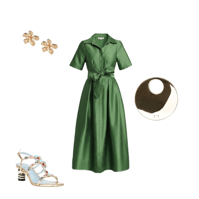 FRANCES VALENTINE Bella Dupion Point Collar Short Sleeve Tie Waist Maxi  Dress | Dillard's