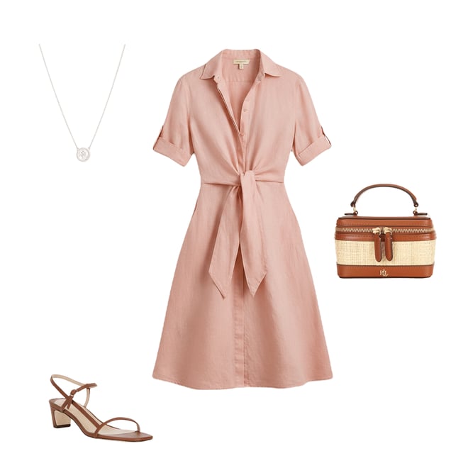 Lauren Ralph Lauren Linen Point Collar Elbow Cuff Sleeve Tie Front Shirt  Dress | Dillard's