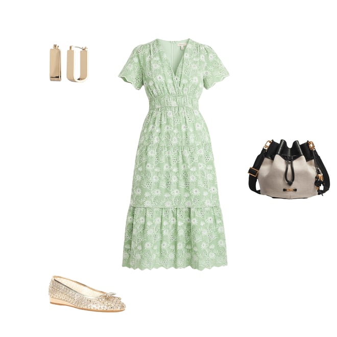 Maggy London Cotton Eyelet V-Neck Short Sleeve Midi Dress | Dillard's