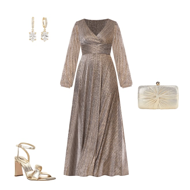 shein formal dresses midi Metallic Snake Jersey Long Sleeve Ruched Gown in Pale gold Gold main image 1