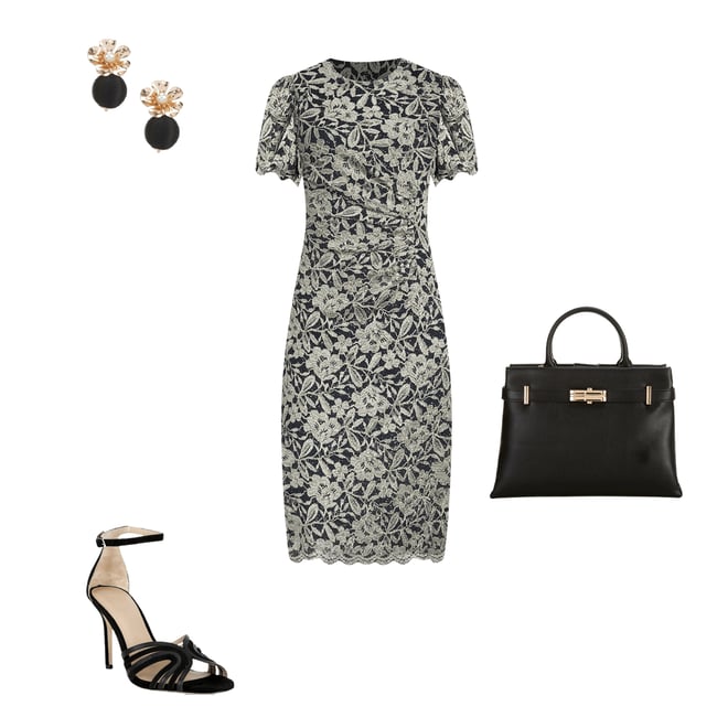 Jessica Howard Short Sleeve Crew Neck Floral Lace Sheath Dress