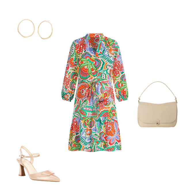 はるか70 シルク70 Jessica Howard Split V-Neck Floral Print 3/4 Sleeve A-Line Dress