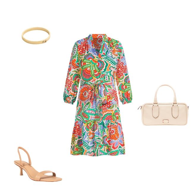 Jessica Howard Split V-Neck Floral Print 3/4 Sleeve A-Line Dress | Dillard's