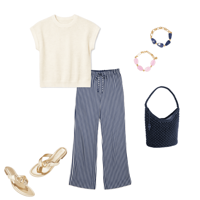 Satin Wide Ankle Pants - Breezy Way Stripe | Talbots