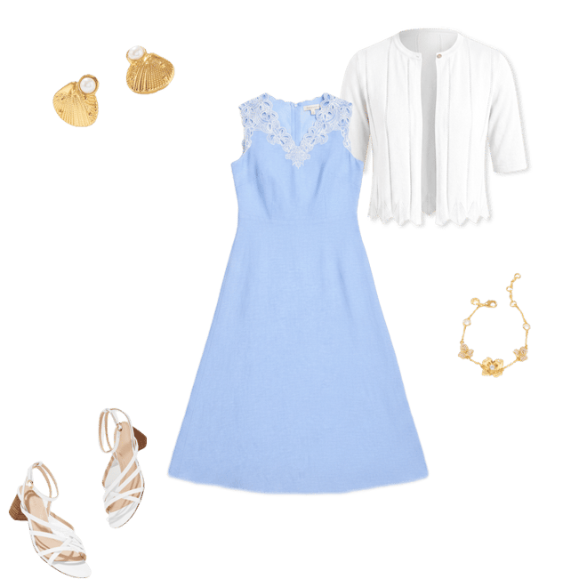 Embroidered Linen Fit & Flare Dress | Talbots