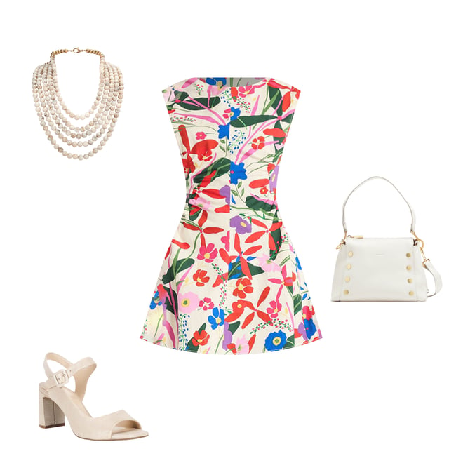 Donna Morgan Boat Neck Extend Shoulder Floral Print Cotton Poplin Mini Dress  | Dillard's