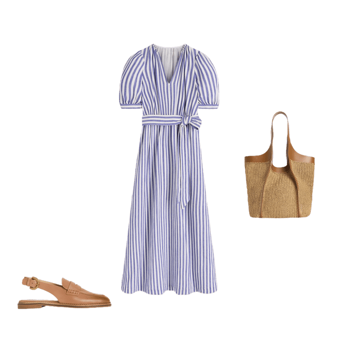 boden blue and white striped dress Boden Women's Irene Linen Midi Dress in Blue