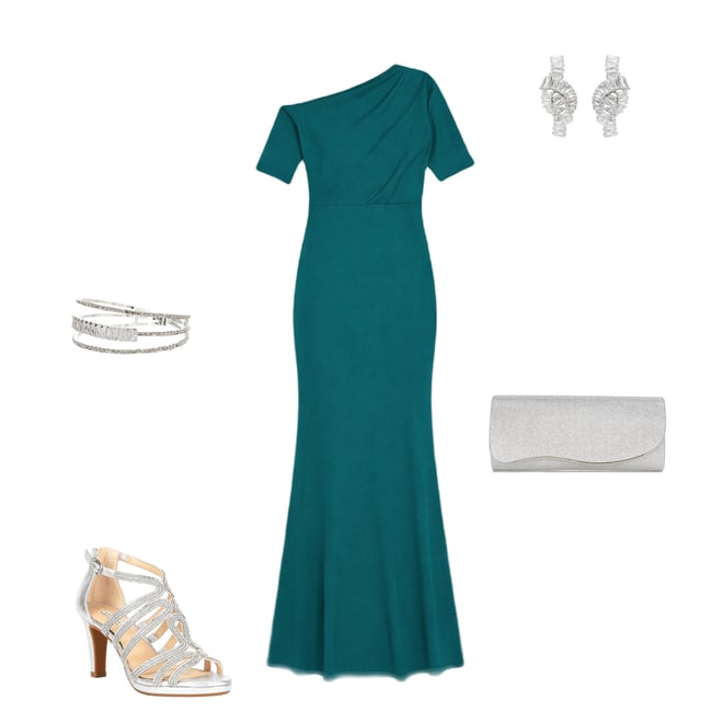 Betsy & Adam Scuba Crepe Asymmetric One Shoulder Short Sleeve Mermaid Gown  | Dillard's