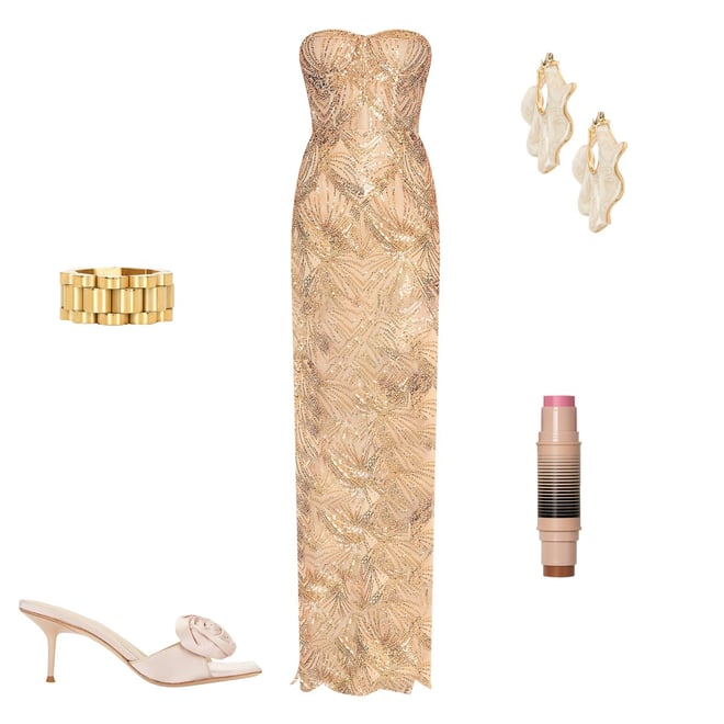 gold fringe halter dress FEATHER & CRYSTAL-FRINGE EMBROIDERED HALTER DRESS | CULT MIA main image 1