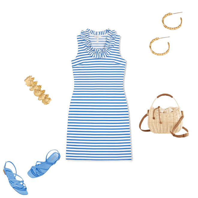 Effortless Jersey Ruffle Shift Dress - Sea Stripe | Talbots