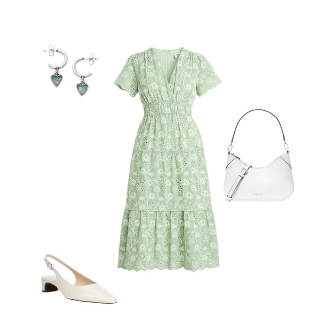 Maggy London Cotton Eyelet V-Neck Short Sleeve Midi Dress | Dillard's