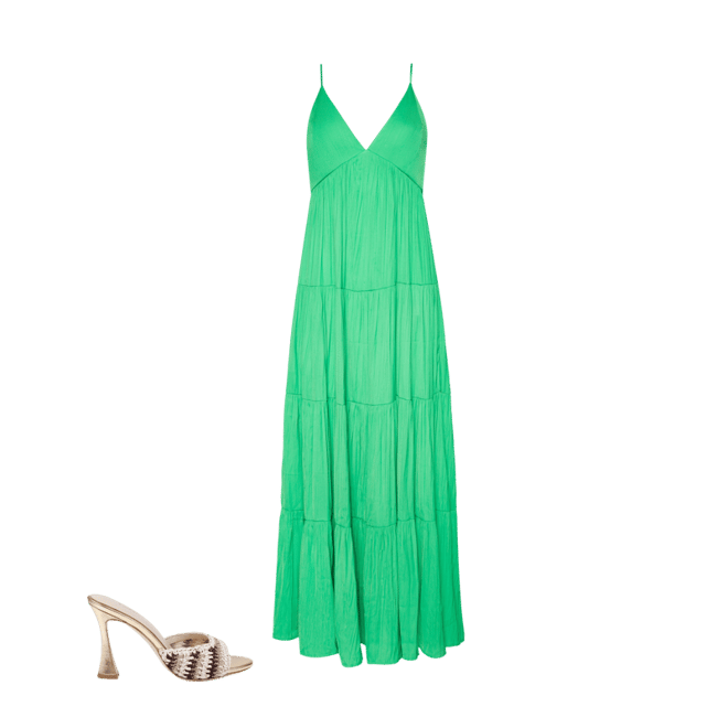 L'Agence Lua Tiered Maxi Dress In Island Green