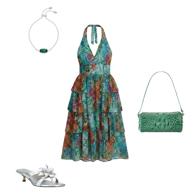 Siena Women's Printed Eyelet Woven Midi Dress - AQUA Multi - Size 12