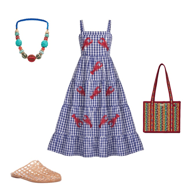 Sugarlips Lobster Embroidered Gingham Print Square Neck Sleeveless Tiered  Midi Dress | Dillard's