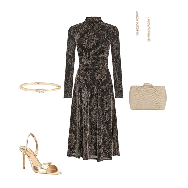 Jessica Howard Printed Metallic Knit Mock Neck Long Sleeve Midi Dress |  Dillard's