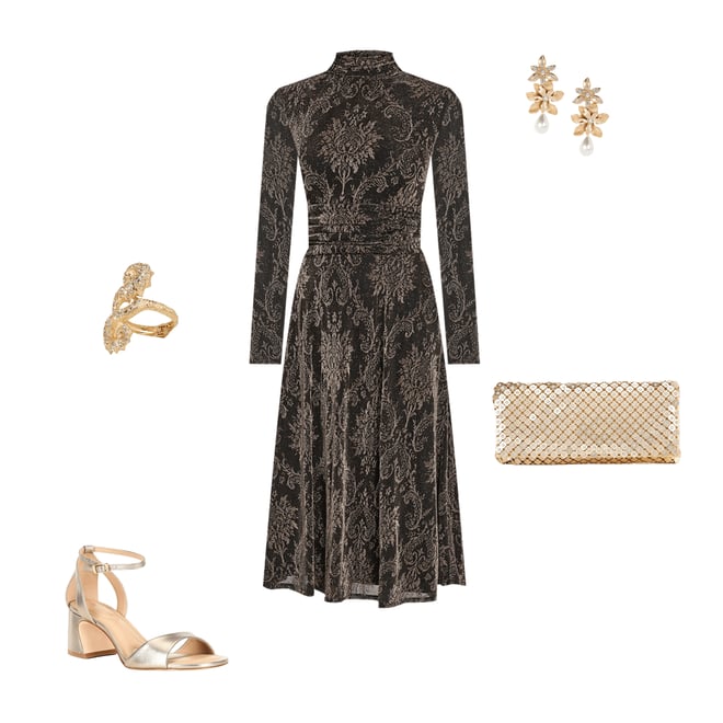 Jessica Howard Printed Metallic Knit Mock Neck Long Sleeve Midi Dress |  Dillard's