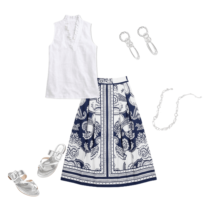 Poplin Pleated Midi Skirt - Twirling Paisley | Talbots