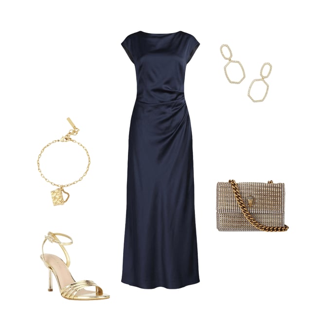 slim fit dress slacks Navy Tulle Gold Beaded Spaghetti Straps Mermaid Prom Dress US0 / Navy/Gold main image 1