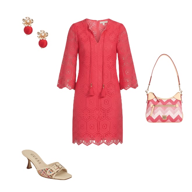 Jessica Howard Petite Size Crochet Lace Bell Sleeve Shift Dress