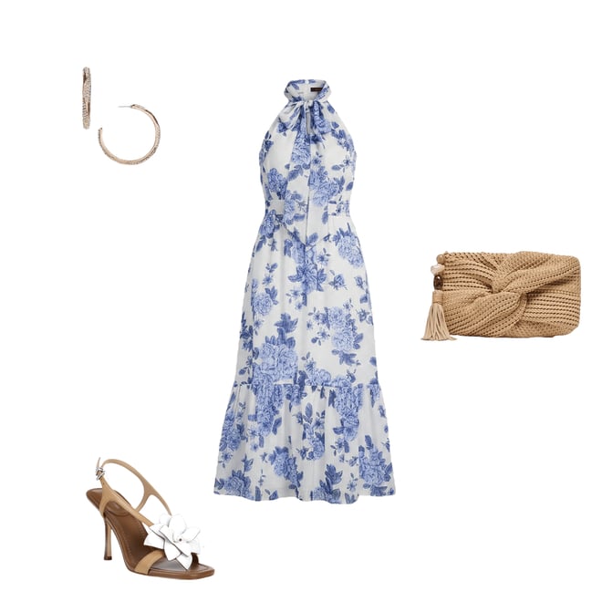 knee length dresses for ladies Anne Klein Floral-print V-Neck Midi Dress Blue Lapis Combo XL main image 1