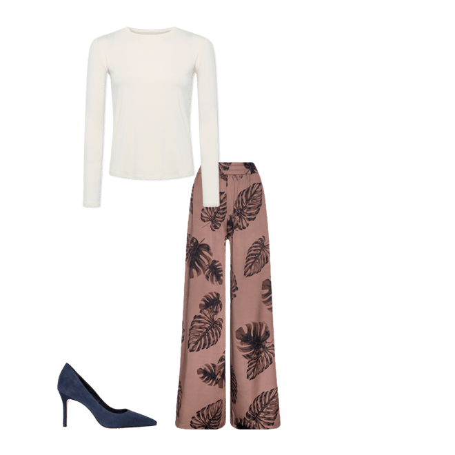 Lillian Satin Pant in Hazelnut Multi Large Palm | L'AGENCE