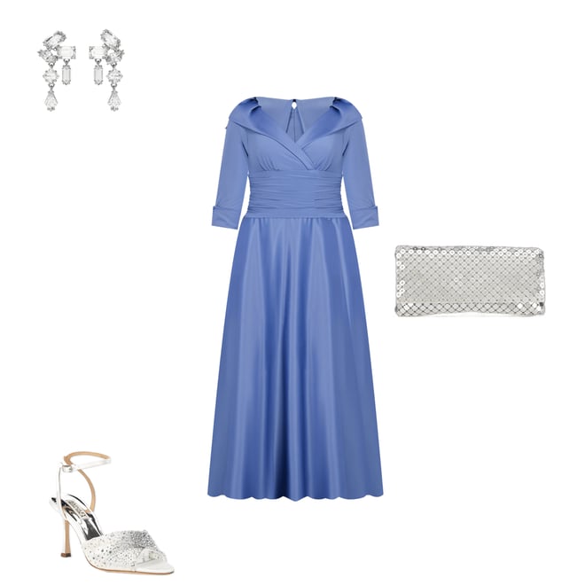 Jessica Howard Portrait Collar V-Neck 3/4 Sleeve Rhinestone Cuff Ruched  Waist Satin Gown | Dillard's