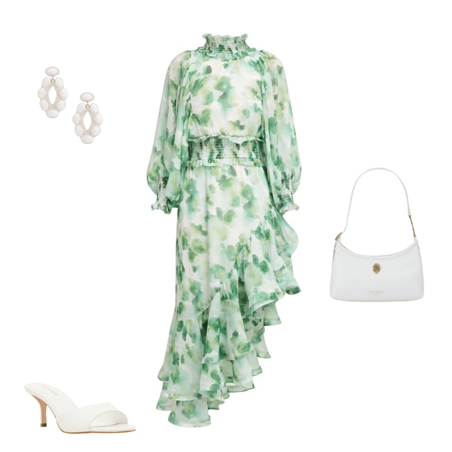 ELLIATT Floral Printed Georgette Smocked High Neck Long Sleeve Asymmetrical  Ruffle Midi Dress | Dillard's