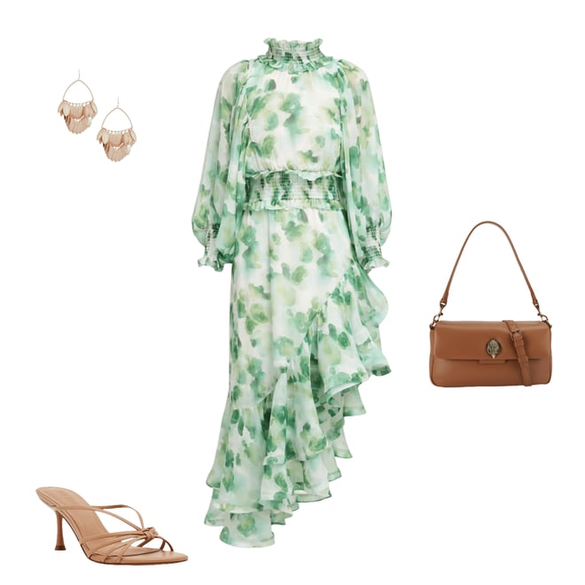 ELLIATT Floral Printed Georgette Smocked High Neck Long Sleeve Asymmetrical  Ruffle Midi Dress | Dillard's