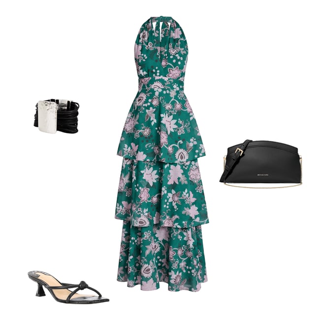 summer maxi dress with sleeves Floral Frill Trim Sleeve Plunge Maxi Dress