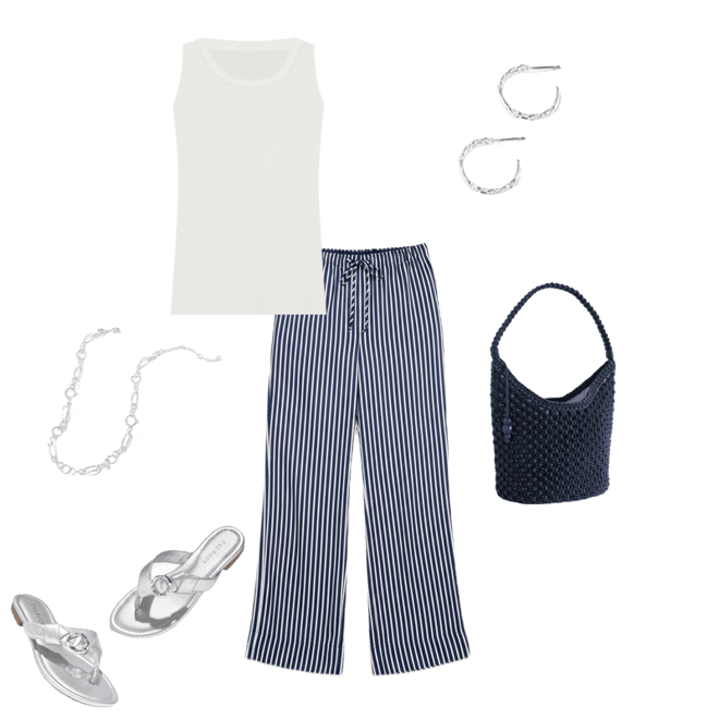 Satin Wide Ankle Pants - Breezy Way Stripe | Talbots