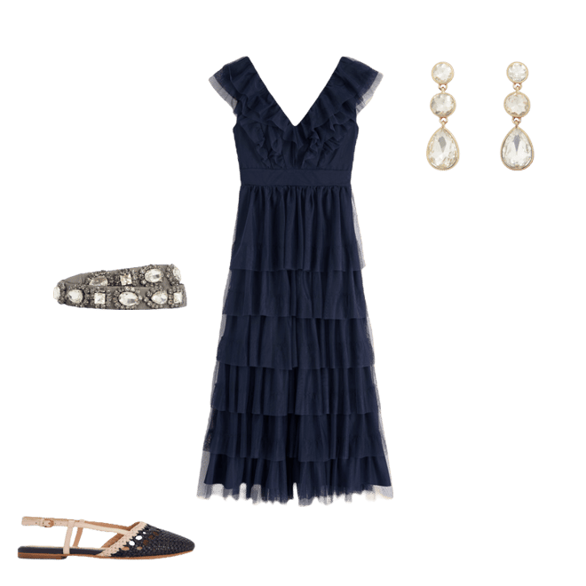 princess polly baby blue dress Ruffle Tulle Tiered Dress-Navy