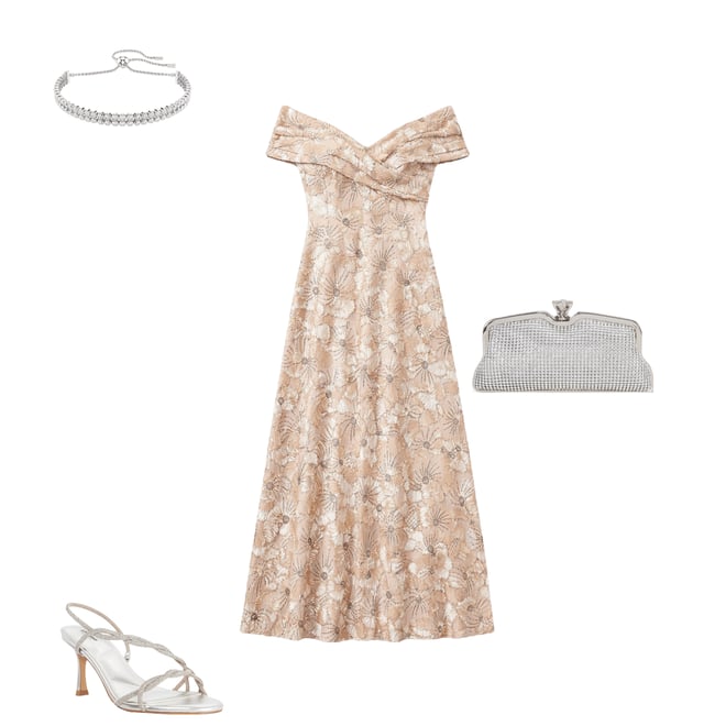 Betsy & Adam Off The Shoulder Soutache Lace A-Line Gown | Dillard's